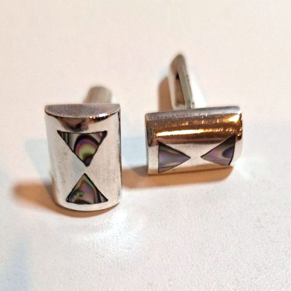 Vintage Mens Taxco Mexico 925 Cuff Links w/Abalone Inlaid Design